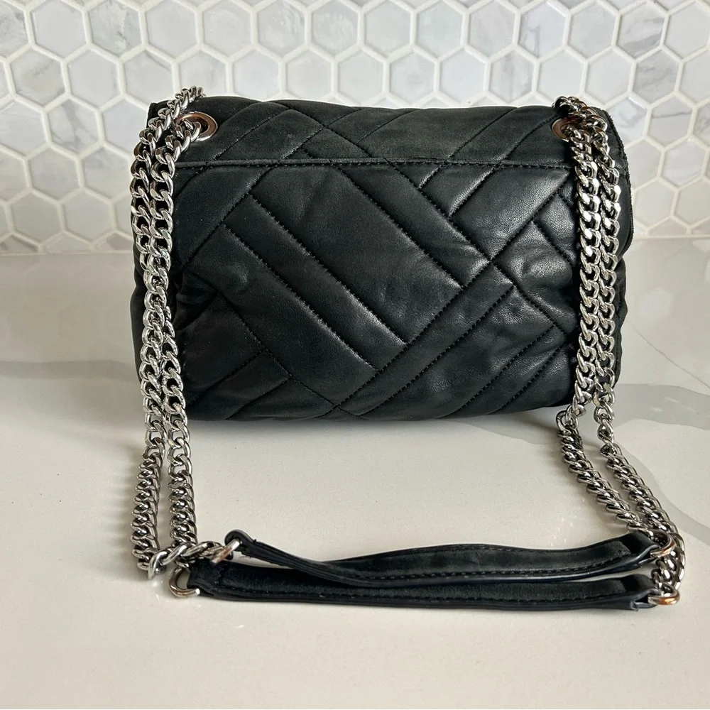 Michael Kors Black Quilted Shoulder Bag with Silver Chain
